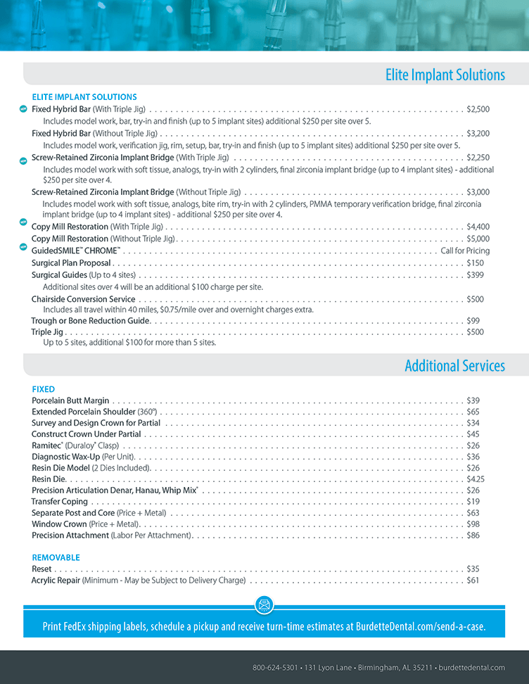 Online Fee Schedule Burdette Dental Laboratory