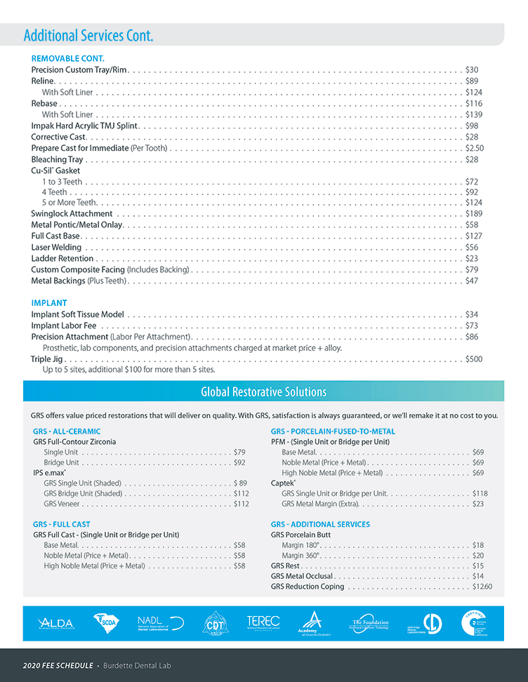 Online Fee Schedule - Burdette Dental Laboratory